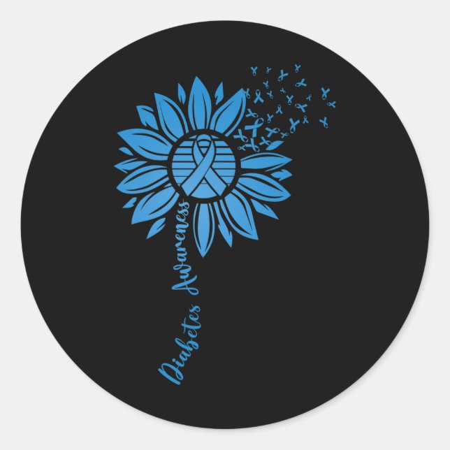 Diabetes Awareness Month Sunflower Blue Ribbon Sup Classic Round Sticker (Front)