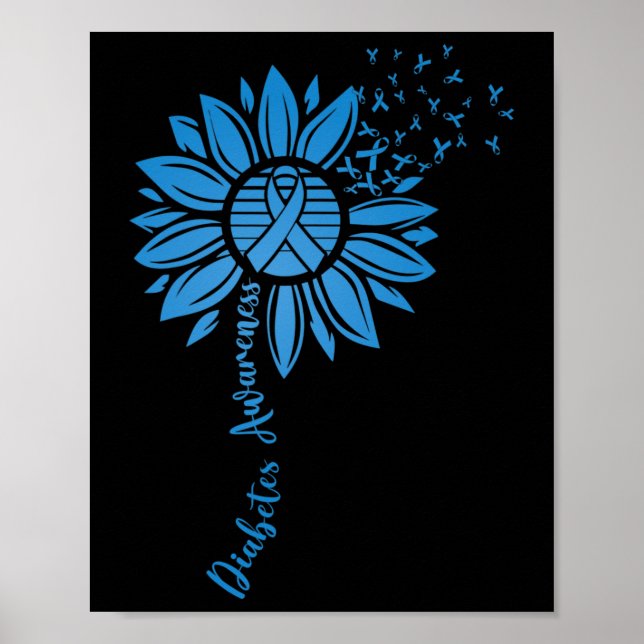 Diabetes Awareness Month Sunflower Blue Ribbon Sup Poster (Front)