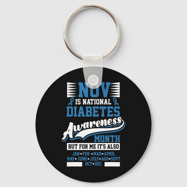 Diabetes Awareness Month T1 T2  Key Ring (Front)