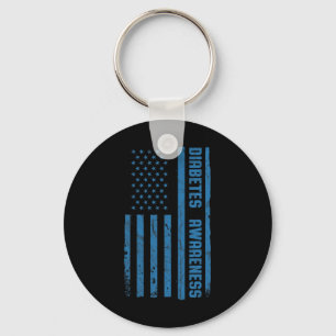 Diabetes Awareness Month Vintage American Flag T1 Key Ring