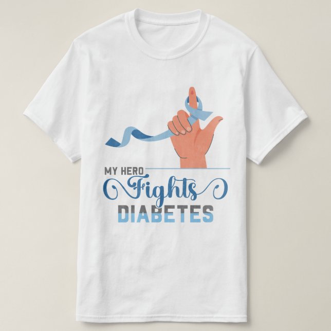 Diabetes Awareness  My Hero Fights Diabetes Tshirt (Design Front)