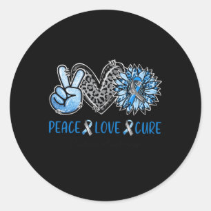 Diabetes Awareness Peace Love Cure Leopard Blue Su Classic Round Sticker