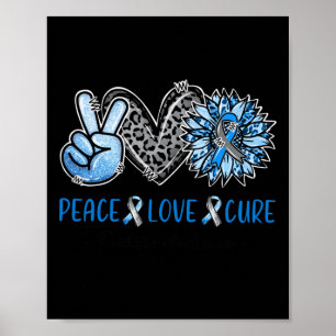 Diabetes Awareness Peace Love Cure Leopard Blue Su Poster