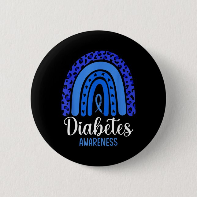 Diabetes Awareness Rainbow Blue Ribbon Fight T1 T2 6 Cm Round Badge (Front)