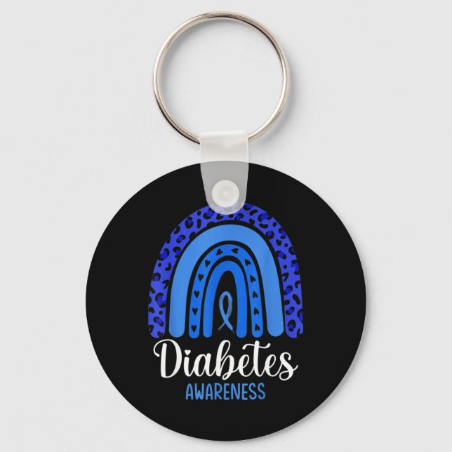 Diabetes Awareness Rainbow Blue Ribbon Fight T1 T2 Key Ring (Front)