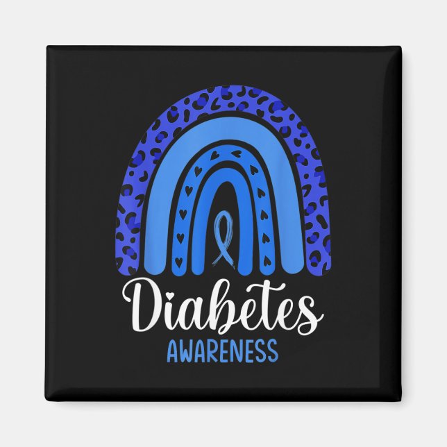 Diabetes Awareness Rainbow Blue Ribbon Fight T1 T2 Magnet (Front)