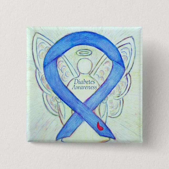 Diabetes Awareness Ribbon Angel Custom Button Pins (Front)