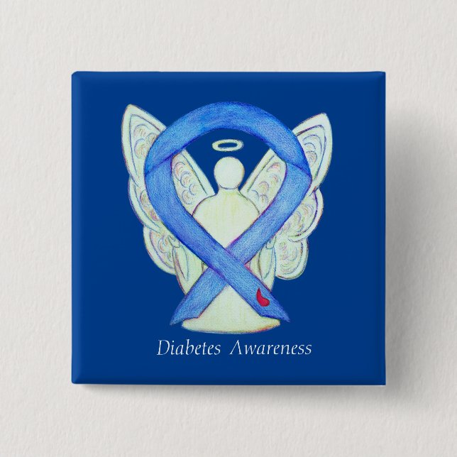 Diabetes Awareness Ribbon Angel Custom Pin Buttons (Front)