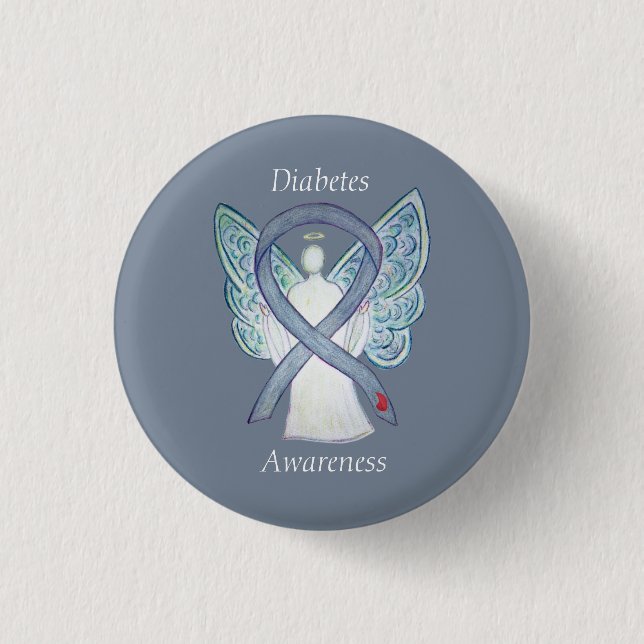 Diabetes Awareness Ribbon Angel Customised Art Pin (Front)
