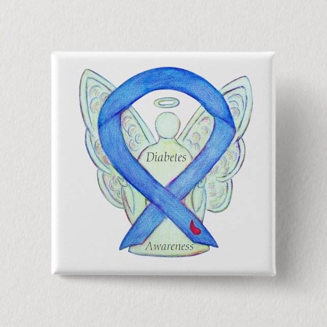Diabetes Awareness Ribbon Angel Customised Art Pin (Front)
