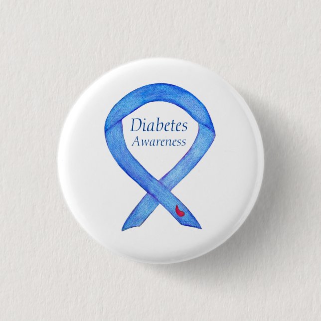 Diabetes Awareness Ribbon Art Custom Pin Button (Front)
