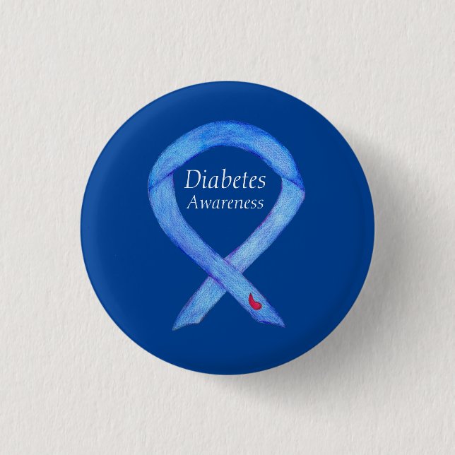 Diabetes Awareness Ribbon Art Custom Pin Buttons (Front)