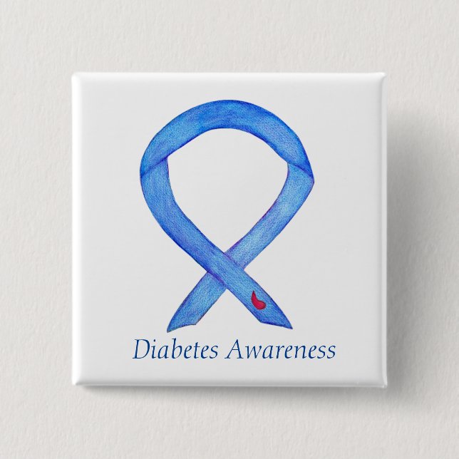 Diabetes Awareness Ribbon Art Custom Pin Buttons (Front)