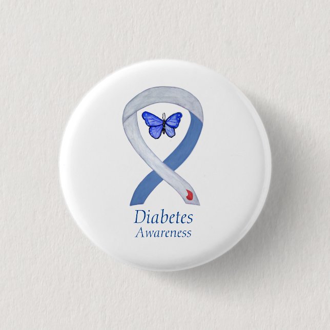 Diabetes Awareness Ribbon Butterfly Pin Button (Front)