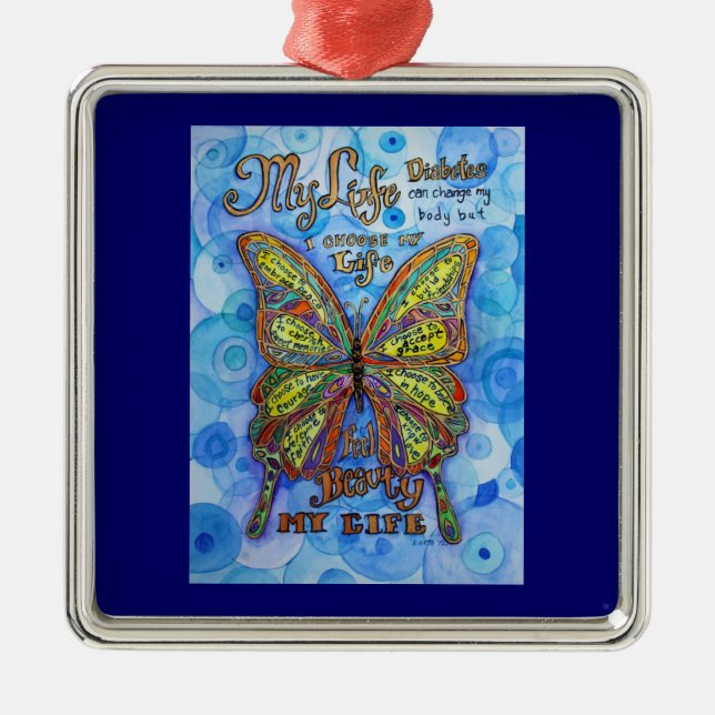 Diabetes Awareness Support Butterfly Art Ornament (Front)