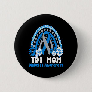 Diabetes Awareness T1d Mum Blue Sunflower Ribbon R 6 Cm Round Badge