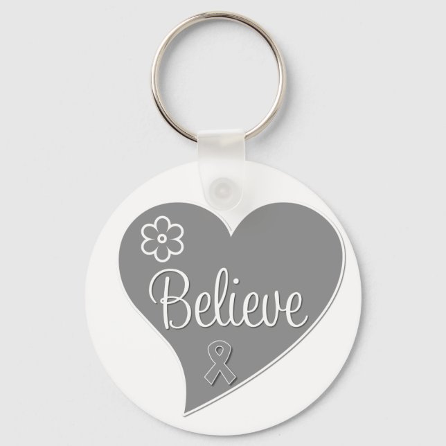Diabetes Believe Grey Heart Key Ring (Front)