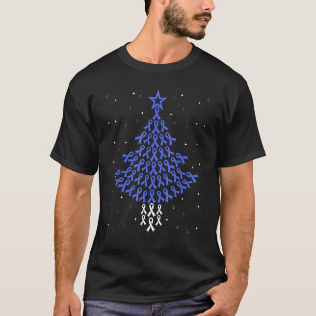 Diabetes Blue Awareness Ribbon Christmas Tree Diab T-Shirt (Front)