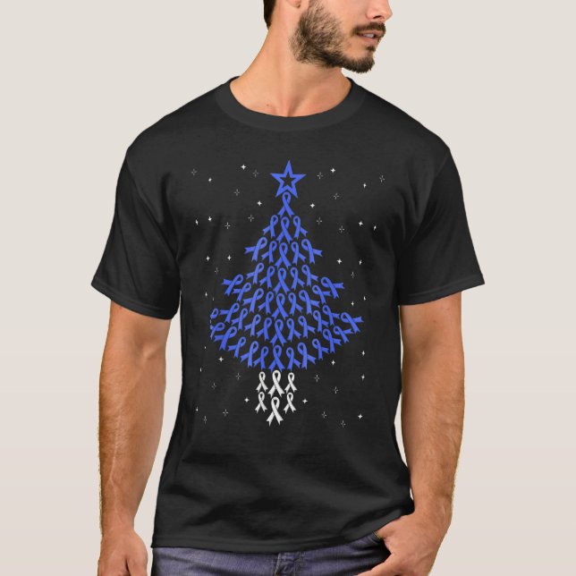 Diabetes Blue Awareness Ribbon Christmas Tree Diab T-Shirt (Front)