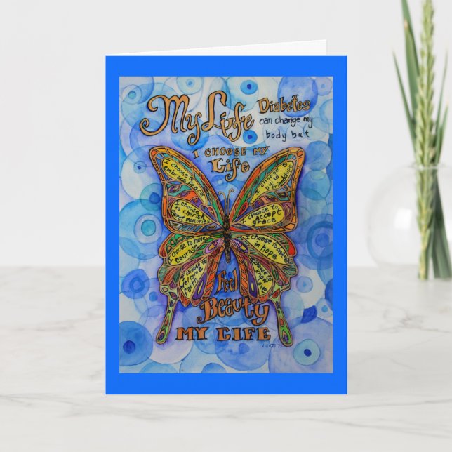 Diabetes Butterfly with Support Poem Greeting Card (Front)