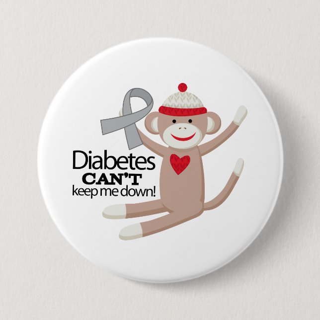 Diabetes Cant Keep Me Down Sock Monkey 7.5 Cm Round Badge (Front)