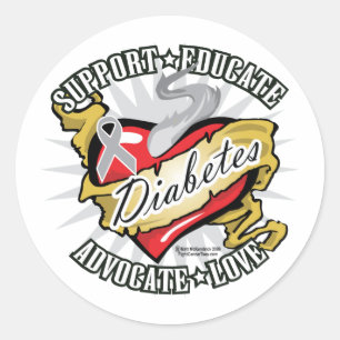 Diabetes Classic Heart Round Sticker