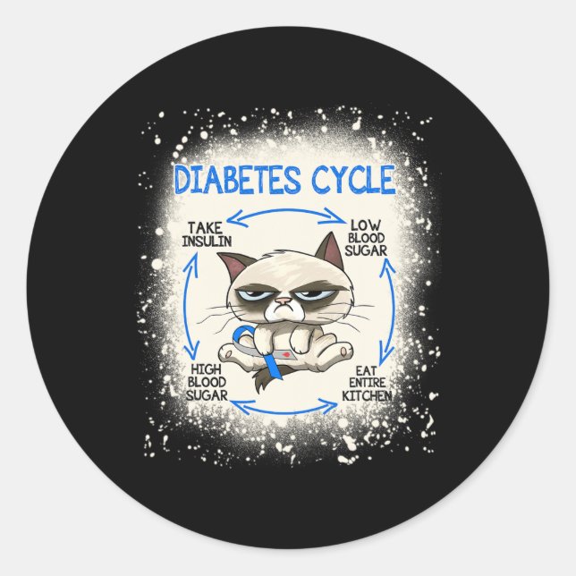 Diabetes Cycle Diabetes Awareness Fun Cat  Classic Round Sticker (Front)