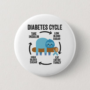 Diabetes Cycle Funny Blue Sloth Ribbon Thanksgivin 6 Cm Round Badge