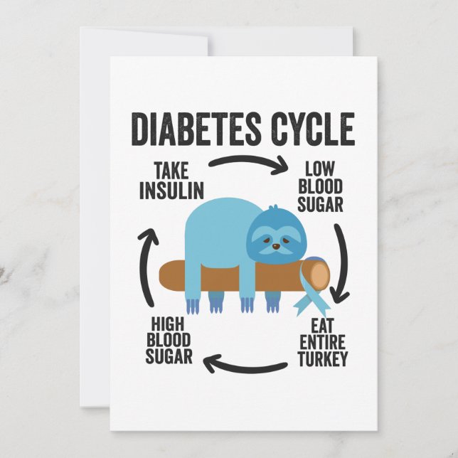 Diabetes Cycle Funny Blue Sloth Ribbon Thanksgivin Thank You Card (Front)
