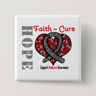 Diabetes Hope Faith Cure Heart Ribbon 15 Cm Square Badge