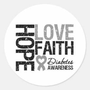 Diabetes Hope Love Faith Heart Ribbon Classic Round Sticker