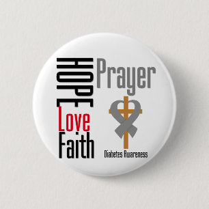 Diabetes Hope Love Faith Prayer Cross 6 Cm Round Badge