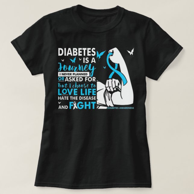 Diabetes Is A Journey T1D Diabetes Awareness Warri T-Shirt (Design Front)