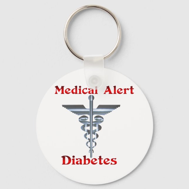 Diabetes Medical Alert Silver Rod & Snakes Key Ring (Front)