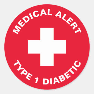 Diabetes Medical Alert Type 1 Diabetic Red Classic Round Sticker