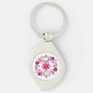 Diabetes Medical Alert  type 1 or 2 floral Key Ring
