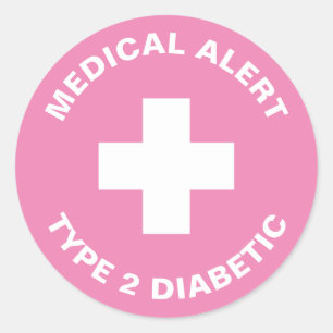Diabetes Medical Alert Type 2 Diabetic Pink Classic Round Sticker