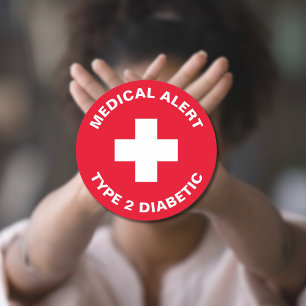 Diabetes Medical Alert Type 2 Diabetic Red  Classic Round Sticker