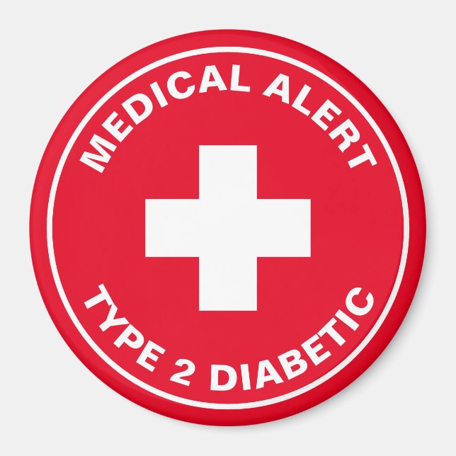 Diabetes Medical Alert Type 2 Diabetic Red  Magnet (Front)