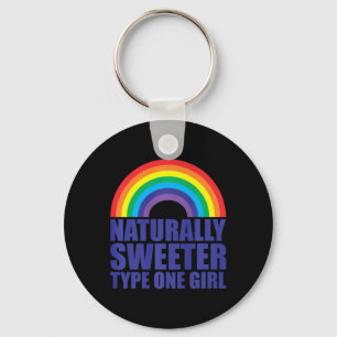 Diabetes  Naturally Sweeter Type One Girl Rainbow  Key Ring