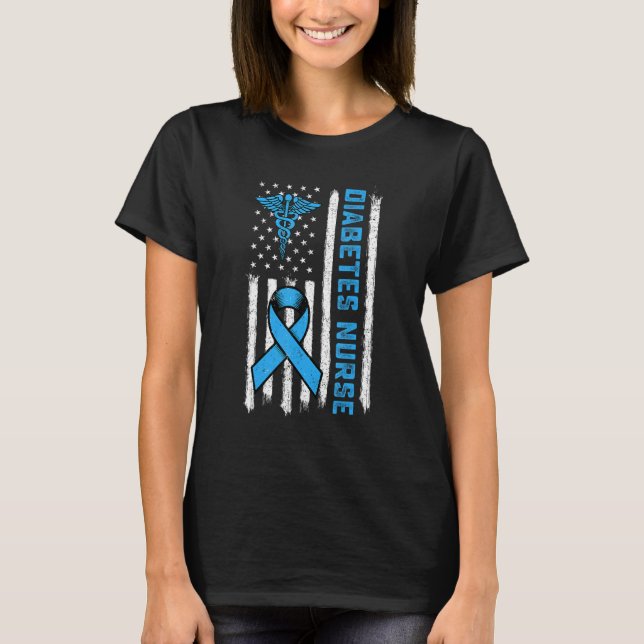 Diabetes Nurse Diab Nurse USA Flag Diabetes Awaren T-Shirt (Front)