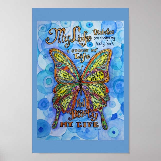 Diabetes Rainbow Butterfly Painting Art Posters (Front)