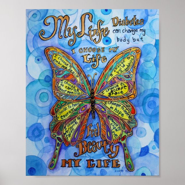 Diabetes Rainbow Butterfly Painting Art Posters (Front)