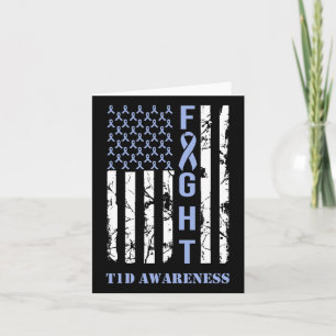 Diabetes T1d Awareness Month Fight Flag Blue Ribbo Card