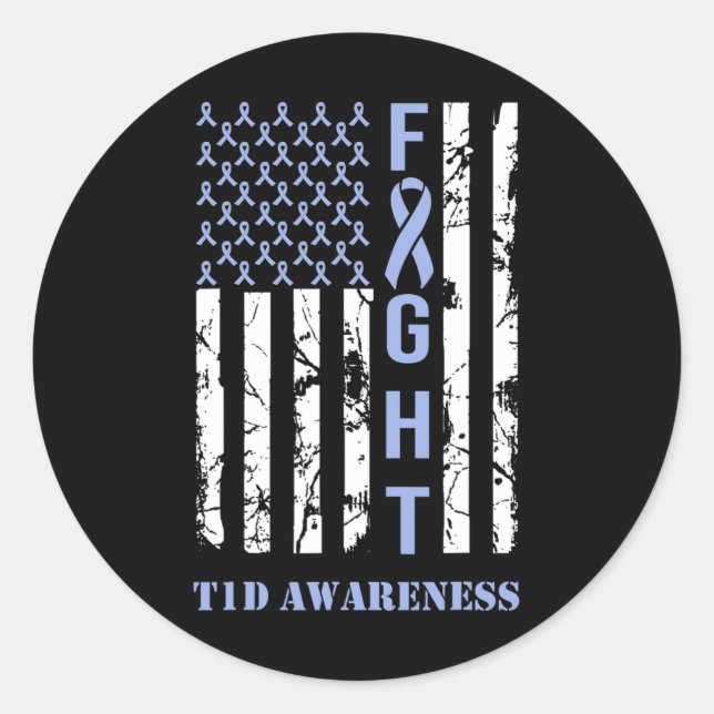 Diabetes T1D Awareness Month Fight Flag Blue Ribbo Classic Round Sticker (Front)