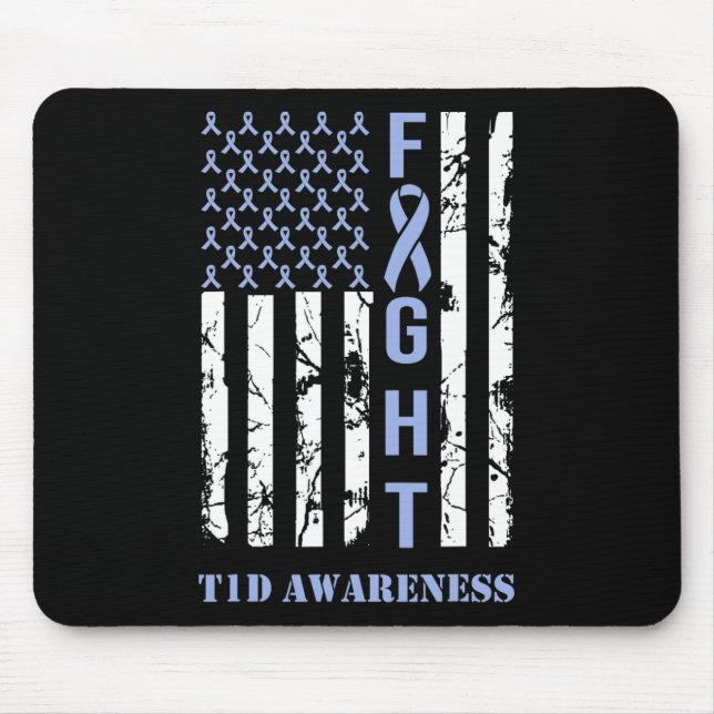 Diabetes T1d Awareness Month Fight Flag Blue Ribbo Mouse Mat (Front)