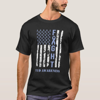Diabetes T1D Awareness Month Fight Flag Blue Ribbo T-Shirt