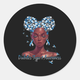 Diabetes Type 1 Awareness Blue and Grey Ribbon Gir Classic Round Sticker