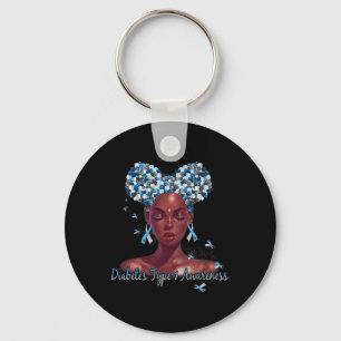 Diabetes Type 1 Awareness Blue And Grey Ribbon Gir Key Ring