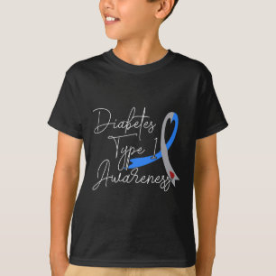 Diabetes Type 1 Awareness Gifts Blue And Grey Ribb T-Shirt
